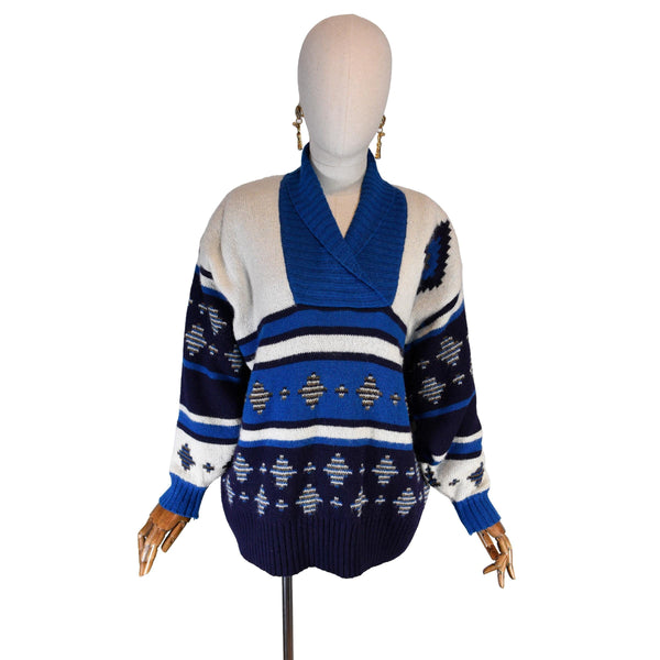 Vintage LAUREL Wool Mohair Sweater: 80s Geometric Knit, Oversized L/XL